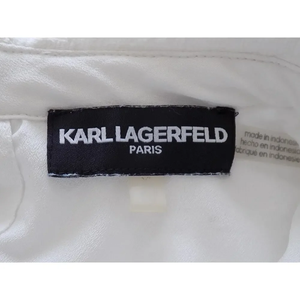 Karl Lagerfeld white lace blouse short sleeve size Large - Picture 8 of 9